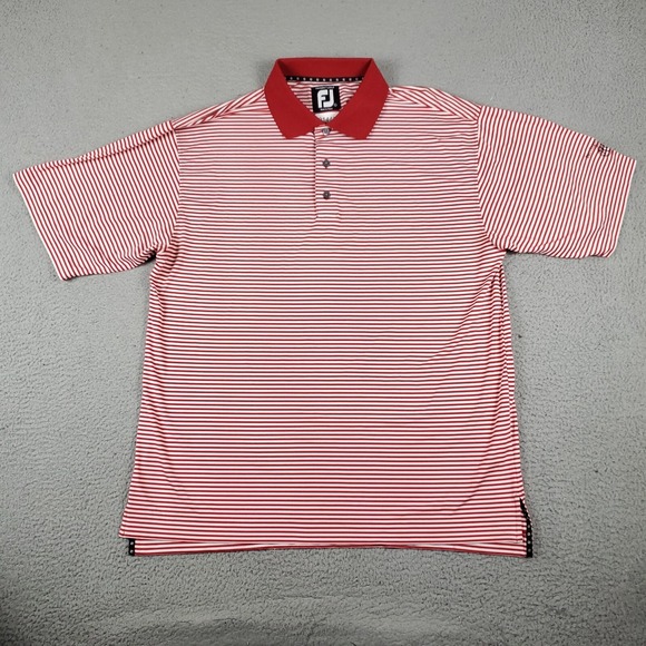 FJ FootJoy Barrington Hills Red White Stripe Prodry Lisle Mens Polo Shirt Large - Picture 2 of 7